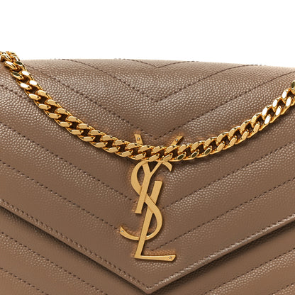 Saint Laurent Grain De Poudre Matelasse Chevron Monogram Chain Wallet Dark Beige 7 of 9