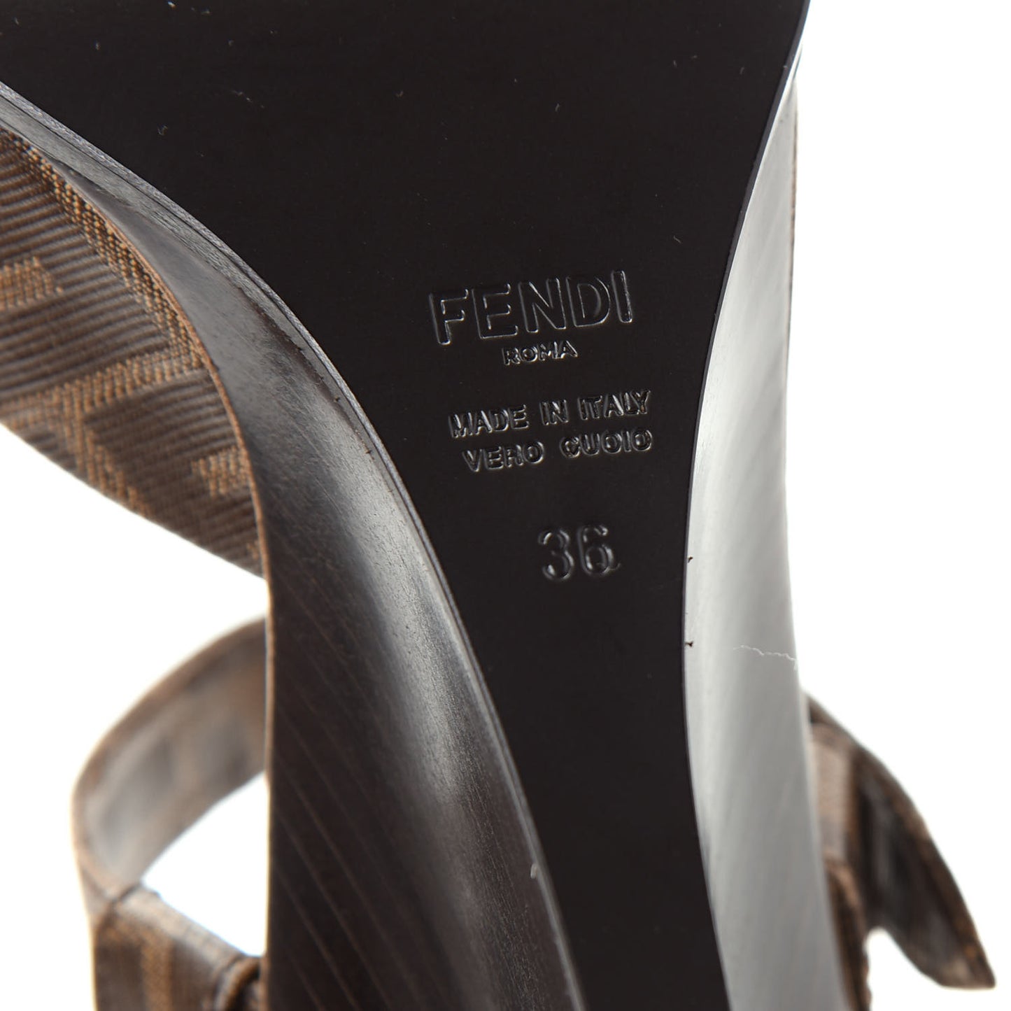 Glazed Fabric FF Wedge Sandals 36 Tobacco Moro