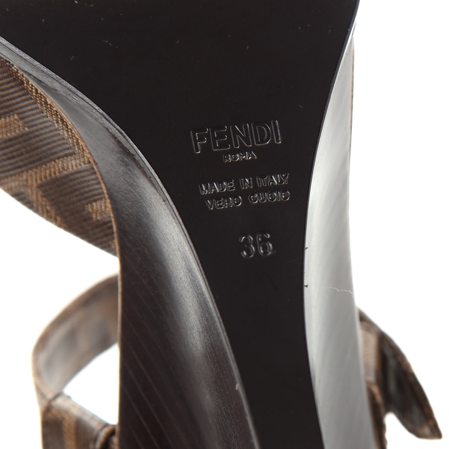 Fendi Glazed Fabric FF Wedge Sandals 36 Tobacco Moro 9 of 9
