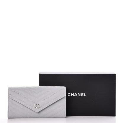 Chanel Caviar Chevron Quilted Large Gusset Flap Wallet Grey 9 of 9