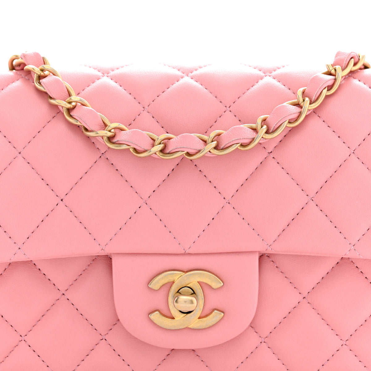 Lambskin Quilted Mini Rectangular Flap Light Pink
