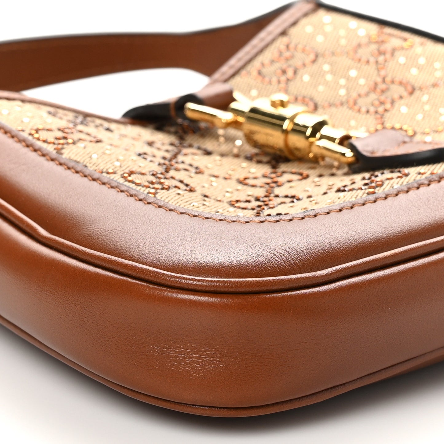 New Canvas Charisma Calfskin Crystal GG Monogram Mini Jackie 1961 Hobo Camel Ebony