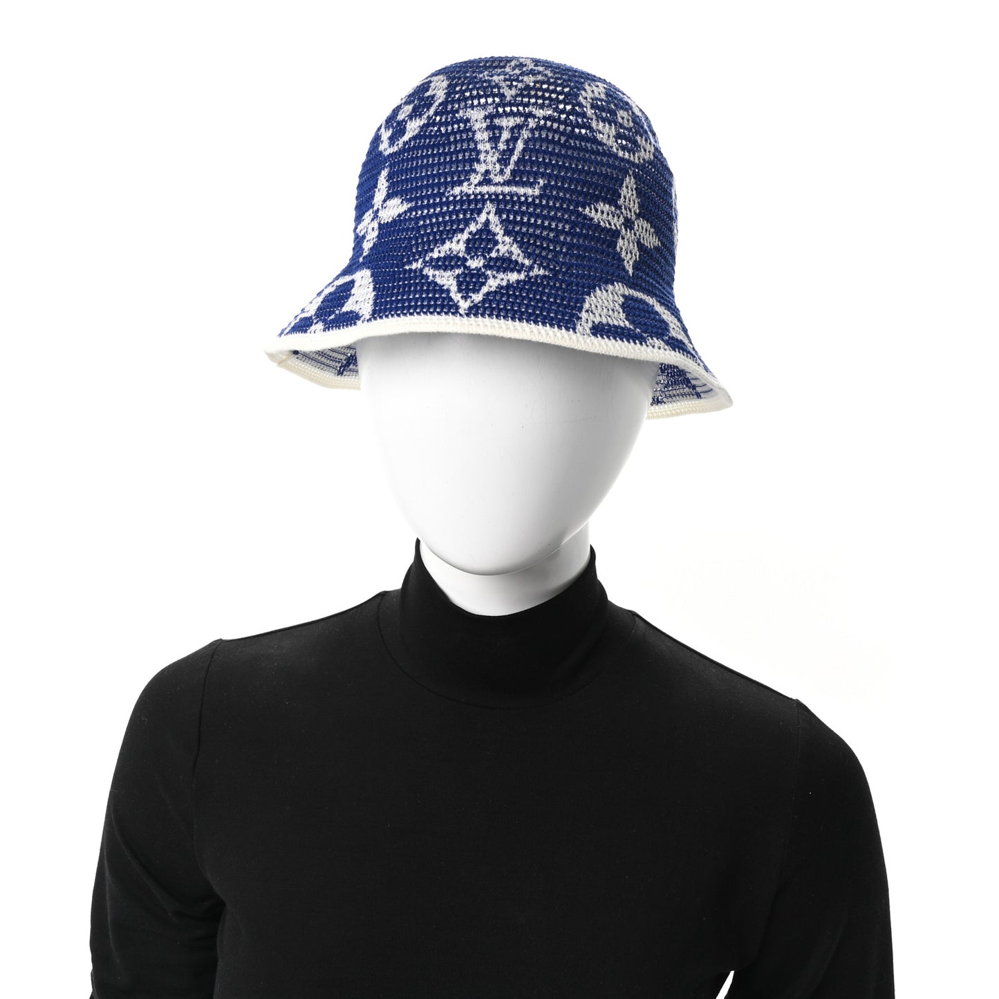 Crochet Monogram LV Bucket Hat S Blue White