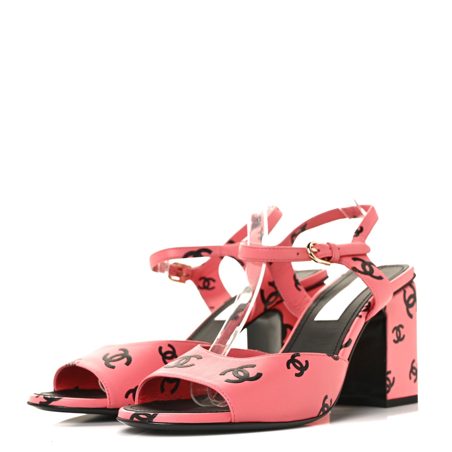 Chanel Lambskin Printed CC Sandals 40 Black Pink 3 of 6