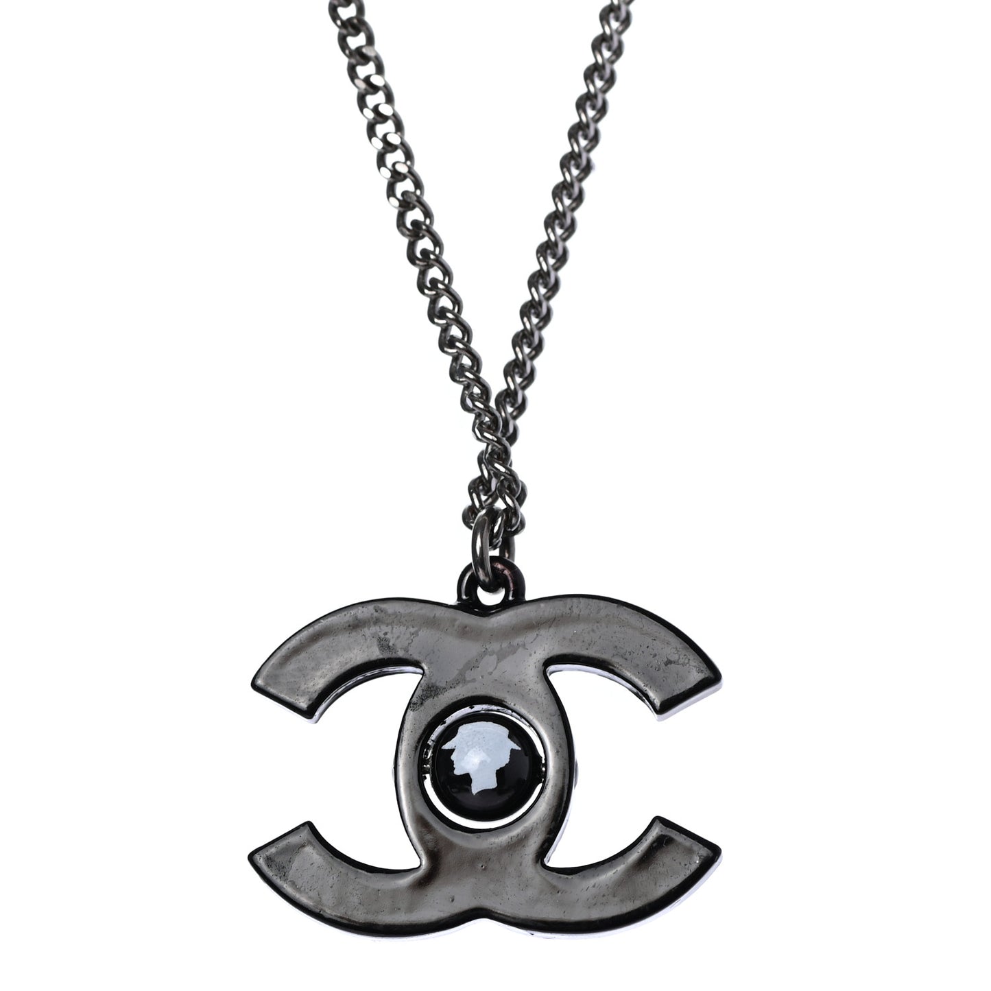 Enamel CC Camellia Necklace Black
