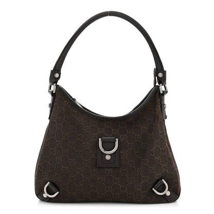 Gucci Denim Monogram Abbey D Ring Hobo Brown 1 of 13