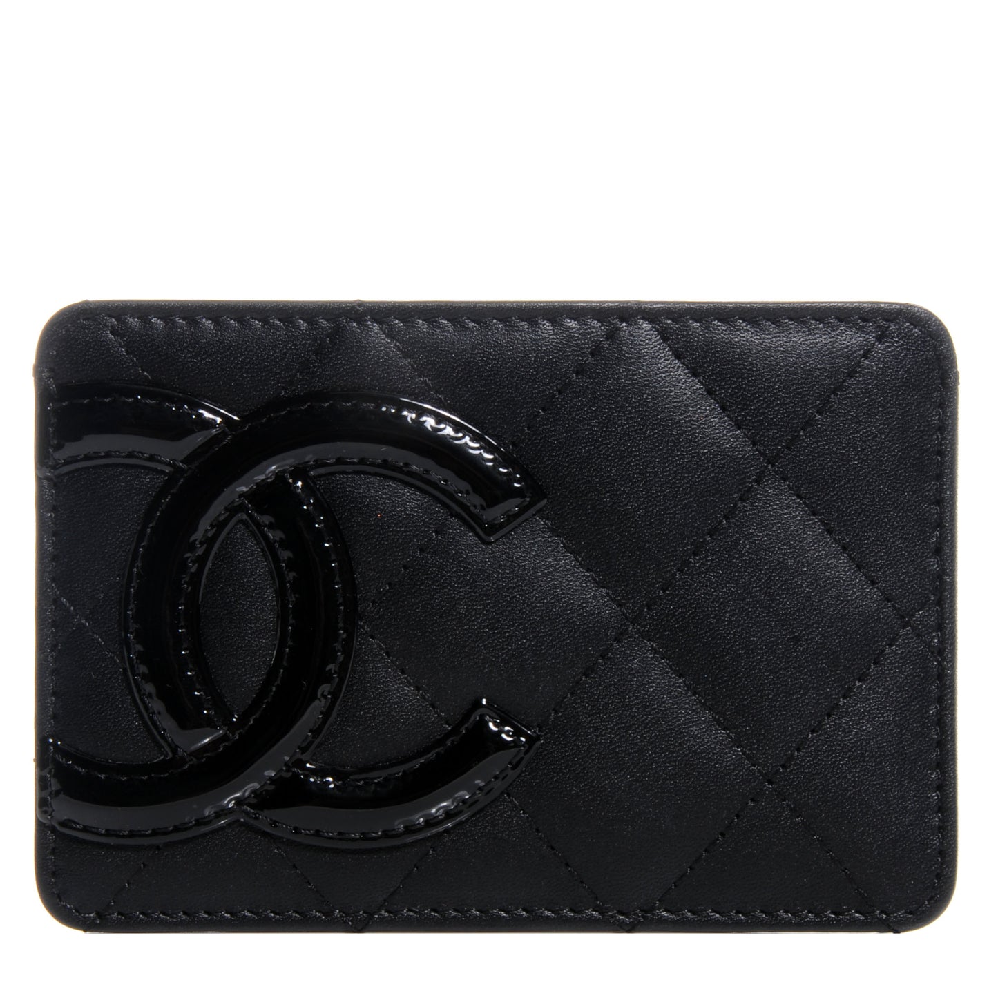 Calfskin Quilted Cambon Card Holder Black