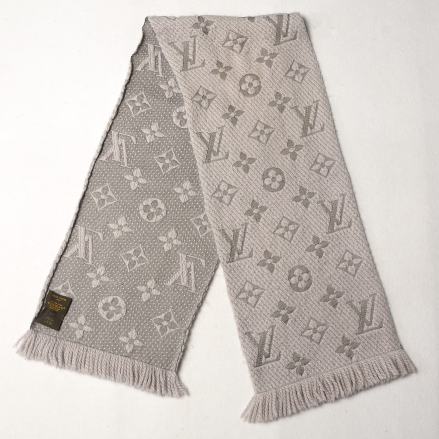 Wool Silk Logomania Scarf Pearl Grey