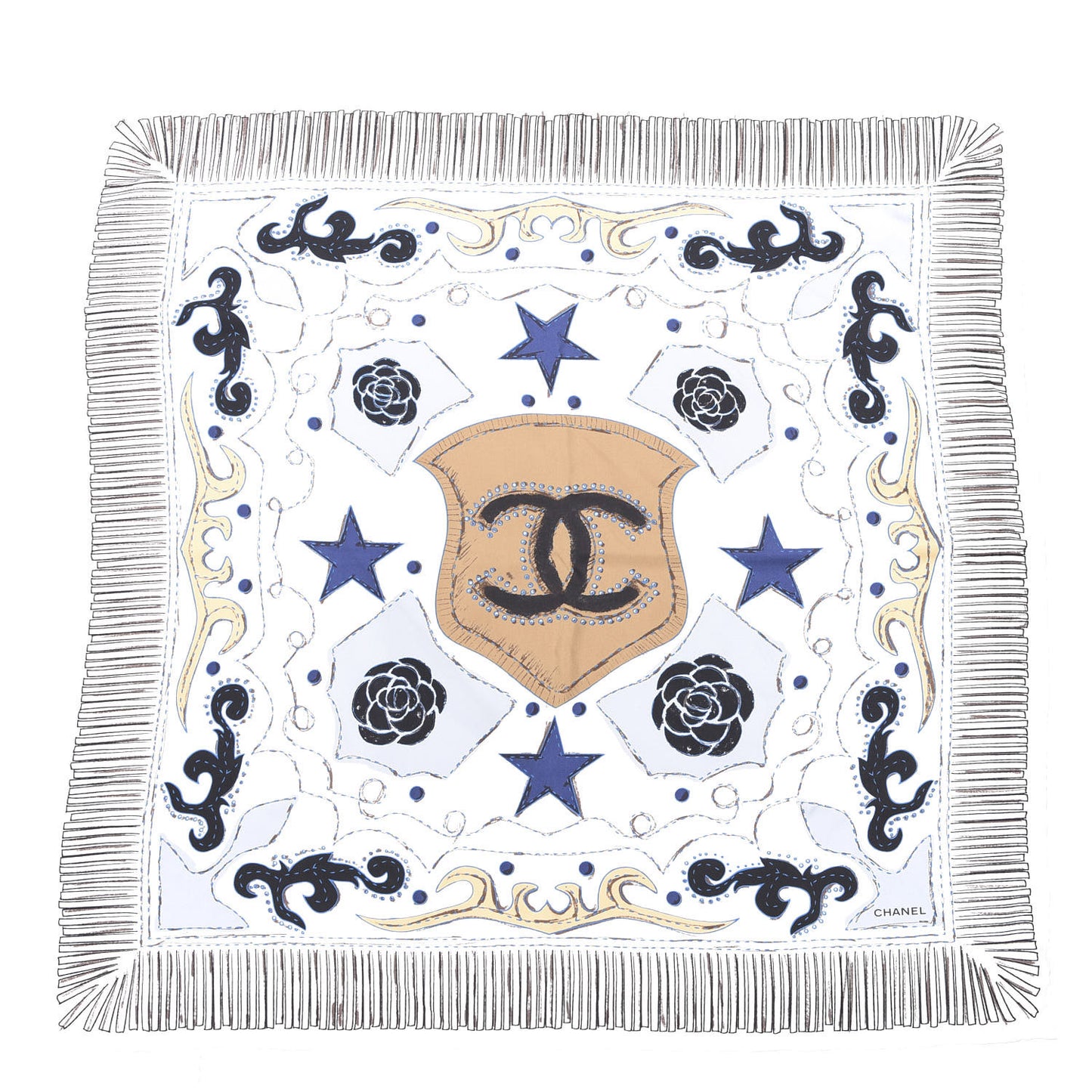 Silk CC Star Square Scarf Blue White