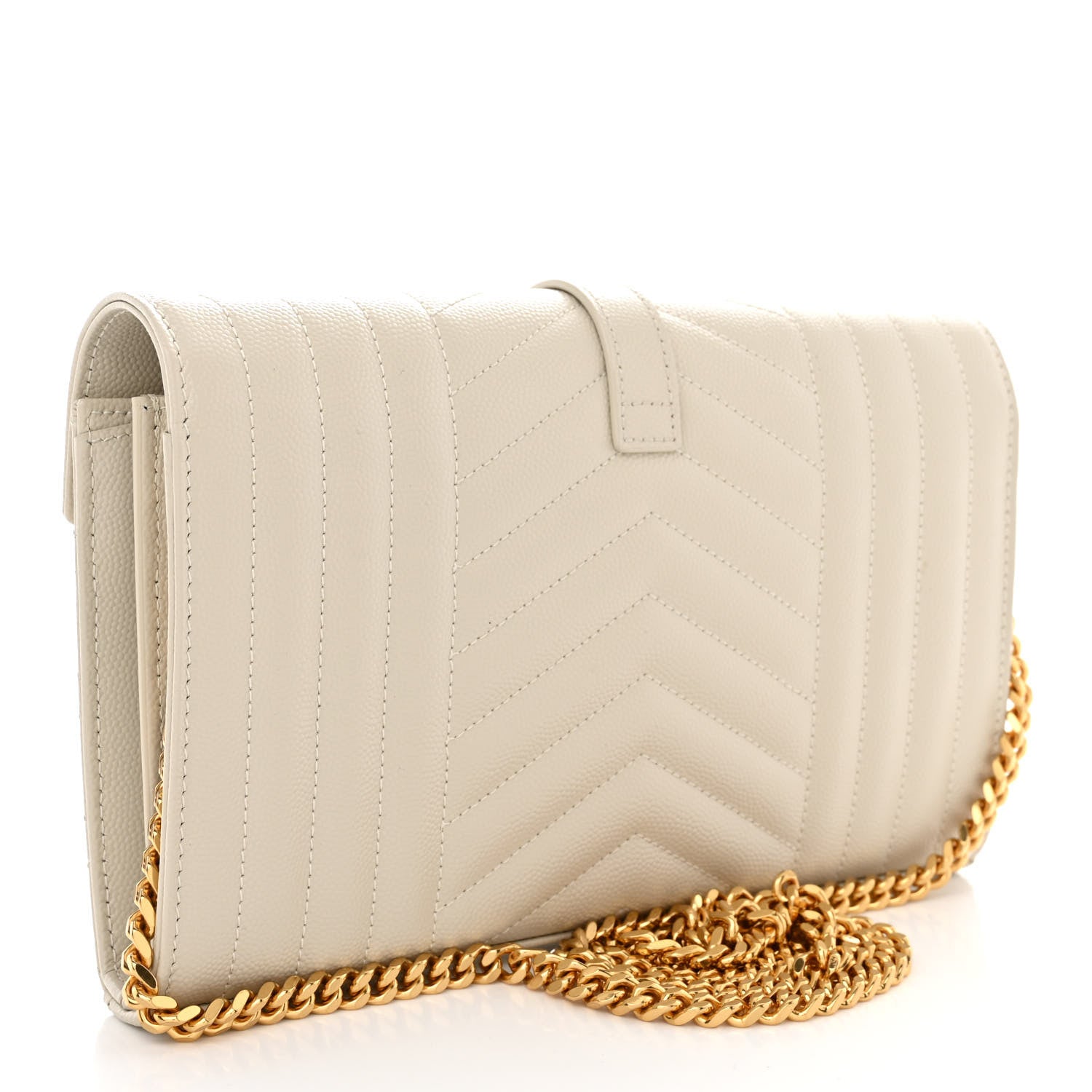 Saint Laurent Grain De Poudre Mixed Matelasse Triquilt Monogram Chain Wallet Crema Soft 3 of 9