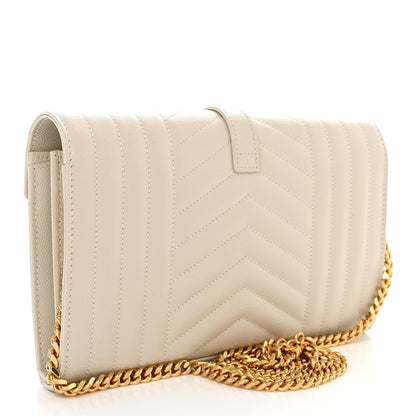 Saint Laurent Grain De Poudre Mixed Matelasse Triquilt Monogram Chain Wallet Crema Soft 3 of 9