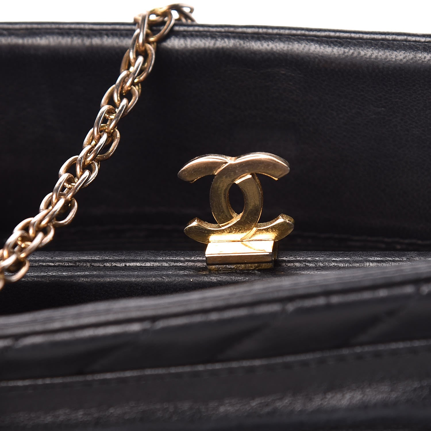 Chanel Lambskin Diagonal Quilted Kisslock Bag Black 15 of 15