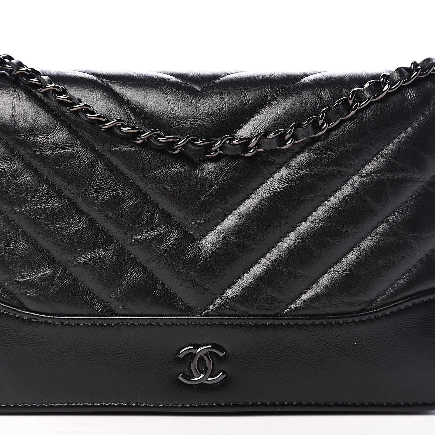 Chanel Aged Calfskin Chevron Quilted Gabrielle Wallet On Chain WOC Black 11 of 11