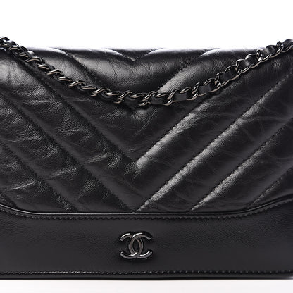 Chanel Aged Calfskin Chevron Quilted Gabrielle Wallet On Chain WOC Black 11 of 11