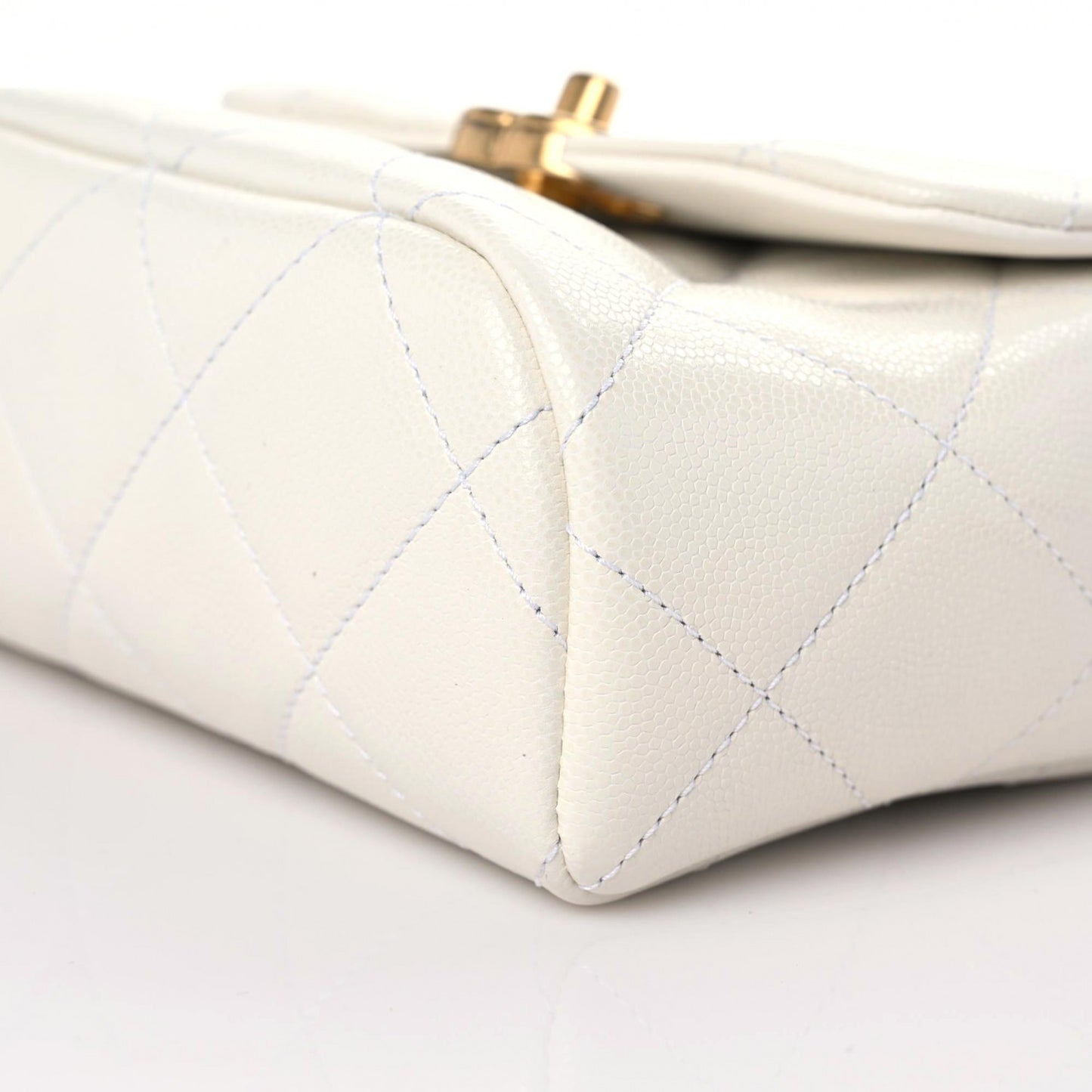 Shiny Caviar Quilted Mini Flap White