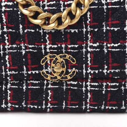 Chanel Tweed Quilted Large 19 Flap Navy Blue White Red 9 of 9