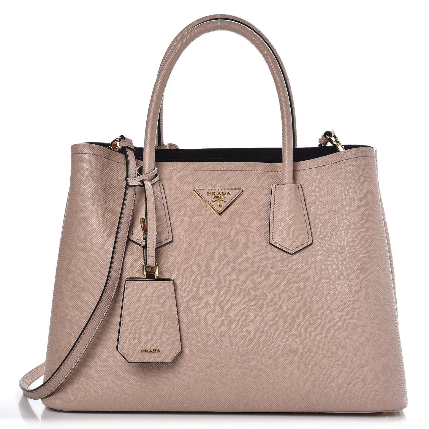 Saffiano Cuir Medium Double Bag Cammeo Black