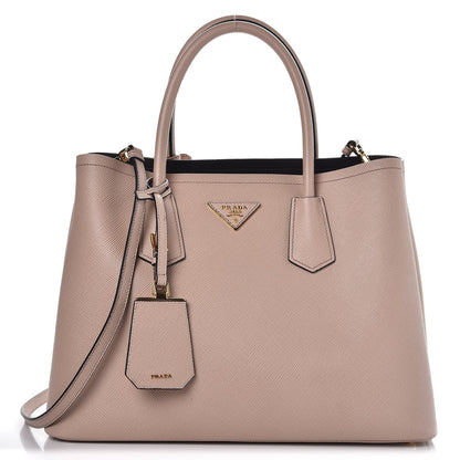 Prada Saffiano Cuir Medium Double Bag Cammeo Black 1 of 11