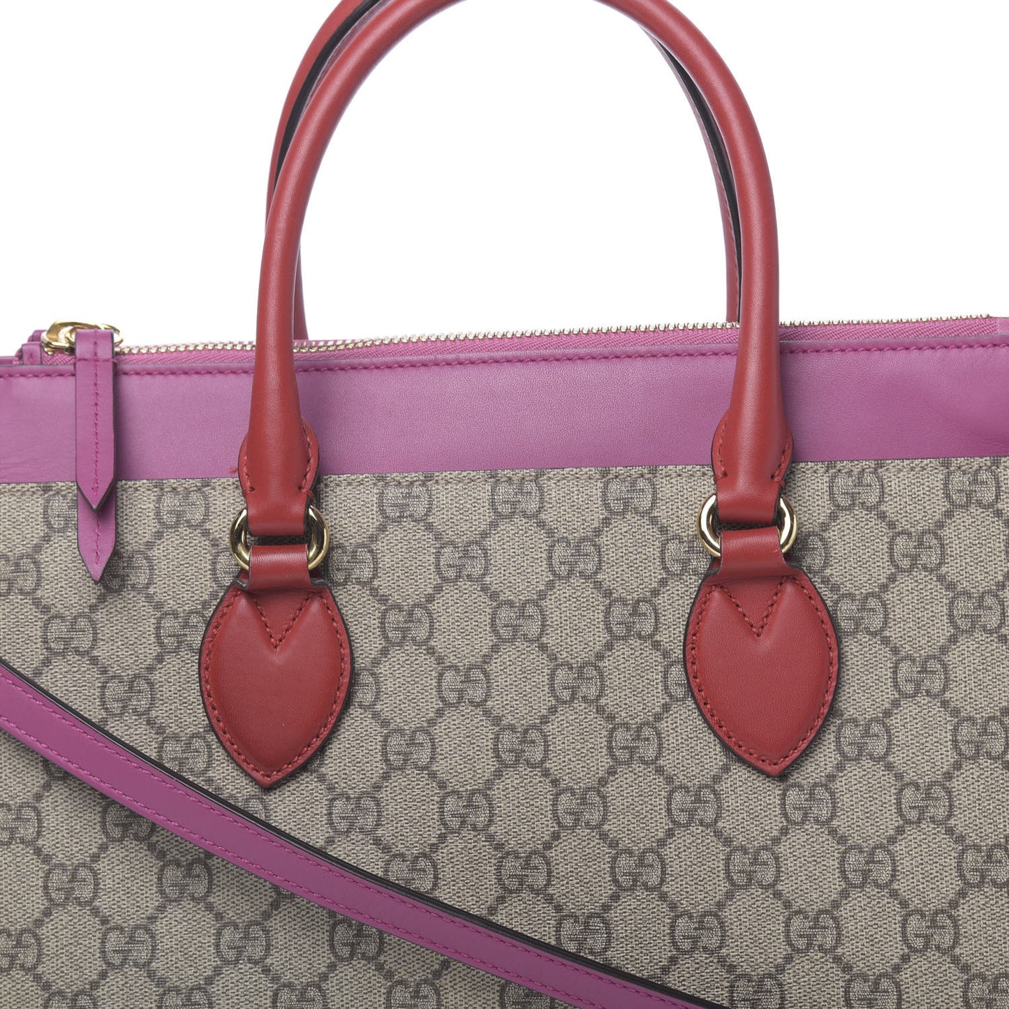 GG Supreme Monogram Moon Calfskin Small Zip Top Tote Beige Ebony Hibiscus Red New Rosette