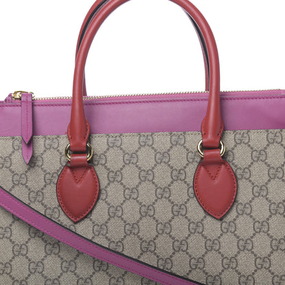 Gucci GG Supreme Monogram Moon Calfskin Small Zip Top Tote Beige Ebony Hibiscus Red New Rosette 12 of 13