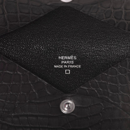 Hermes Matte Alligator Calvi Card Case Graphite 6 of 7