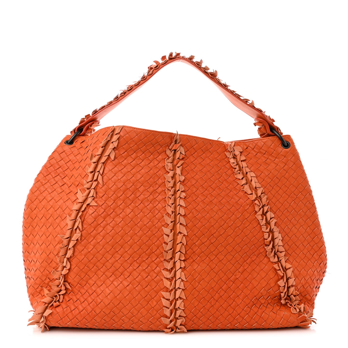 Nappa Intrecciato Large Franges Shoulder Bag Tangerine