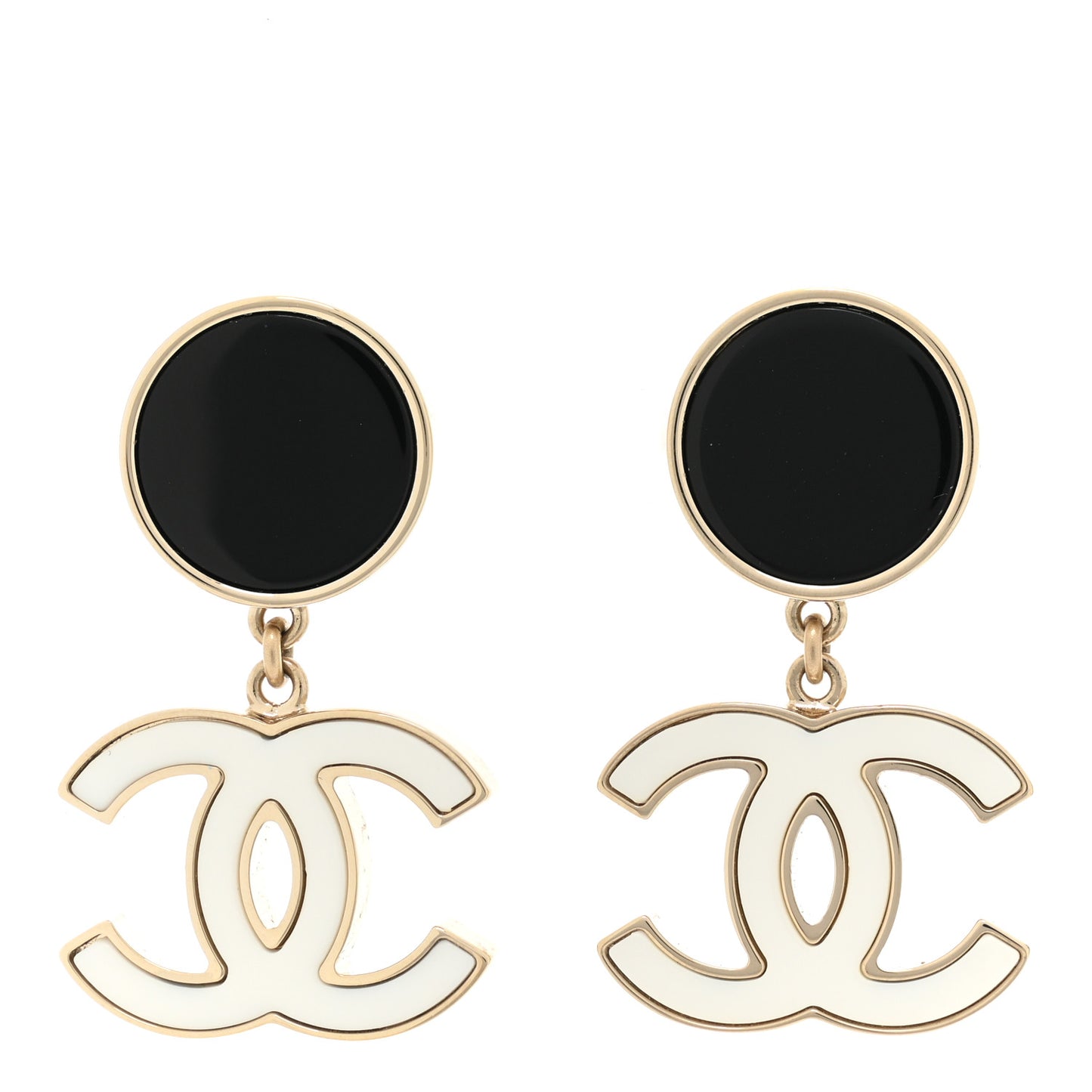 Enamel CC Drop Earrings Black White