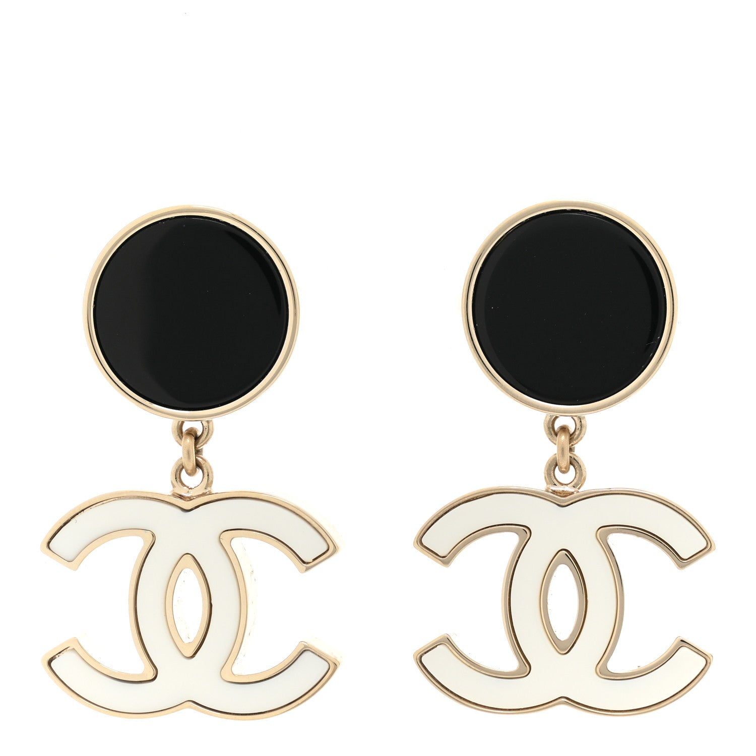 Chanel Enamel CC Drop Earrings Black White 1 of 6