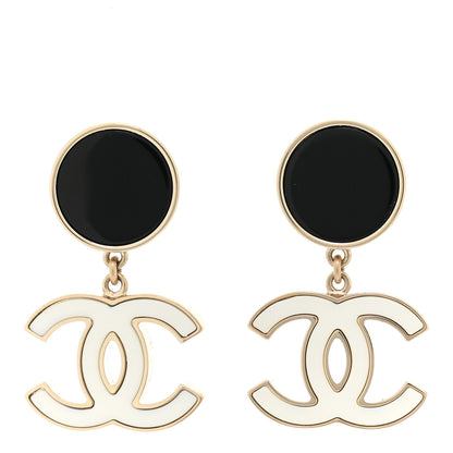 Chanel Enamel CC Drop Earrings Black White 1 of 6