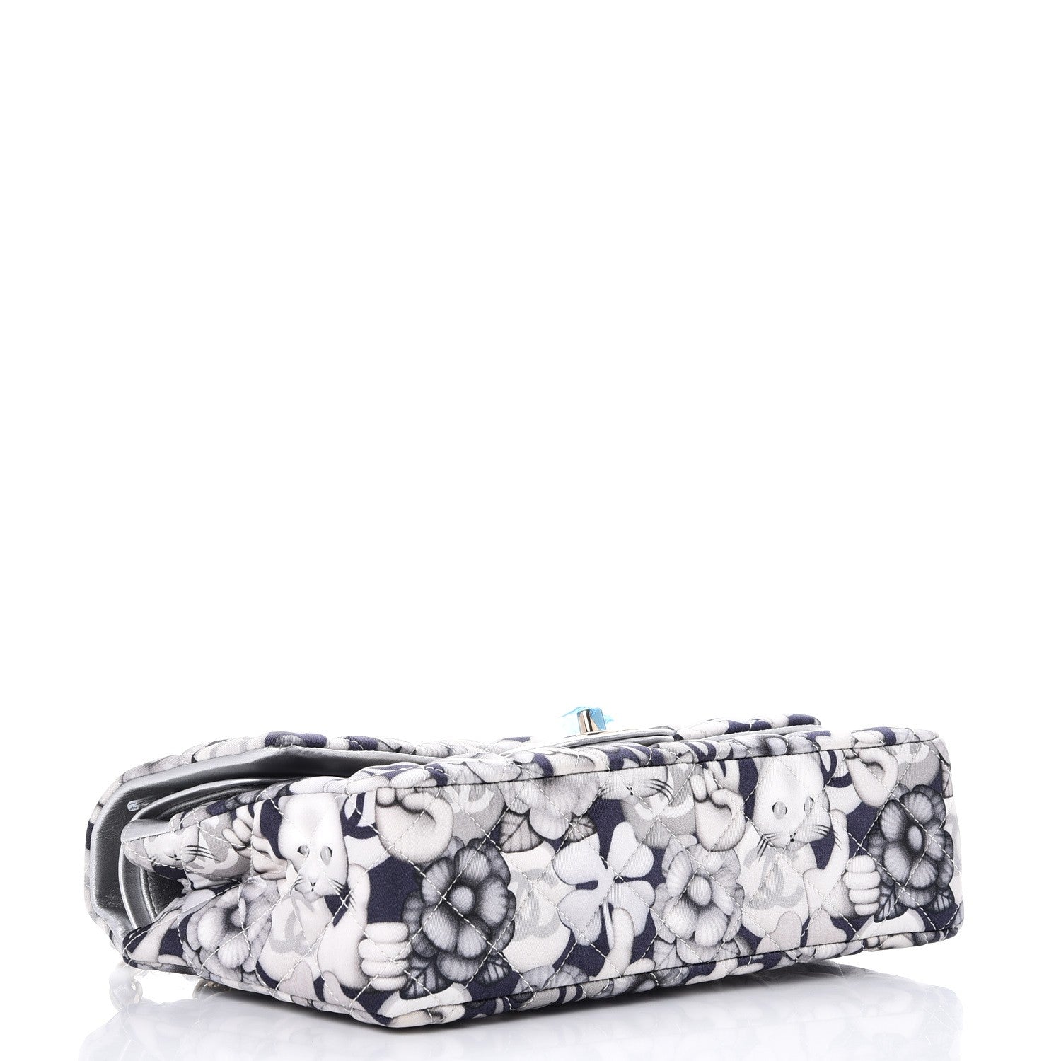 Chanel Nylon Quilted Medium Cat Emoticon Double Flap Navy Grey Ecru 5 of 9