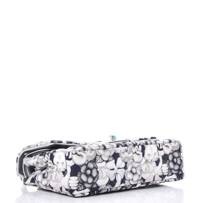 Chanel Nylon Quilted Medium Cat Emoticon Double Flap Navy Grey Ecru 5 of 9