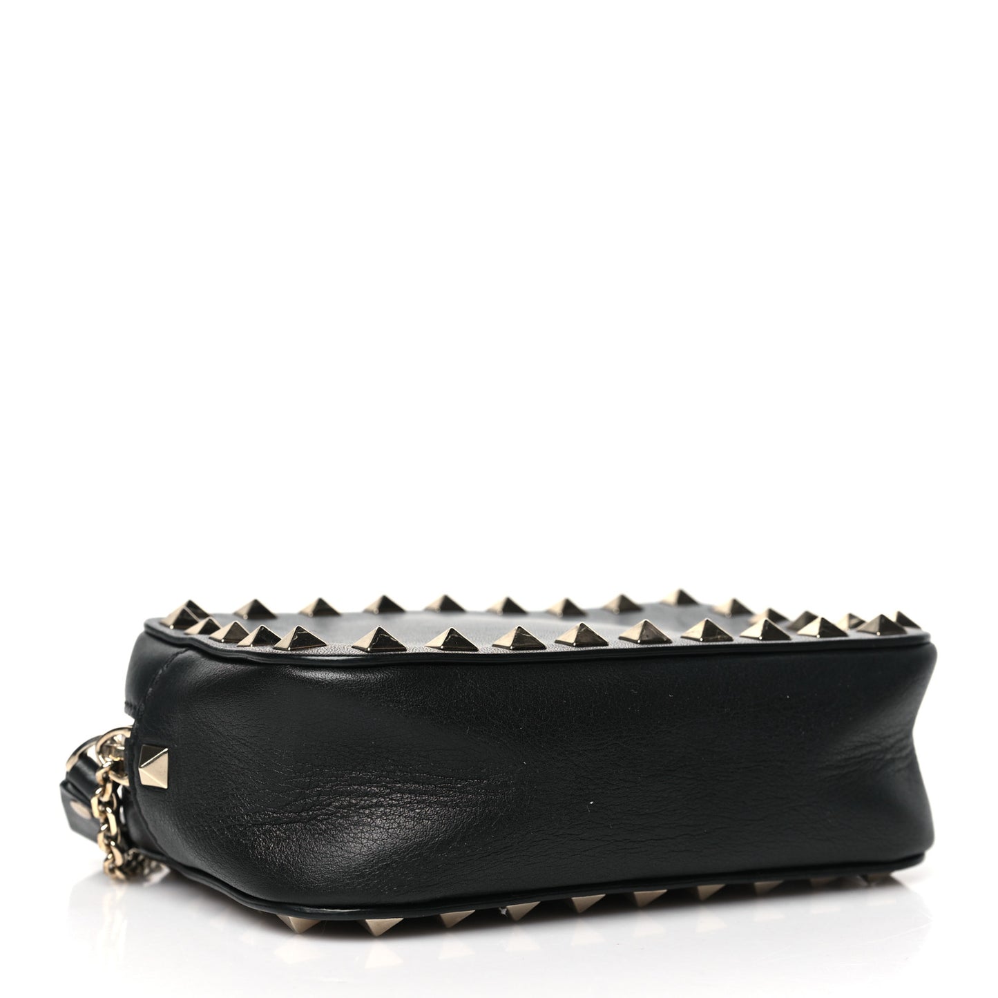 Calfskin Small Rockstud Chain Camera Crossbody Bag Black