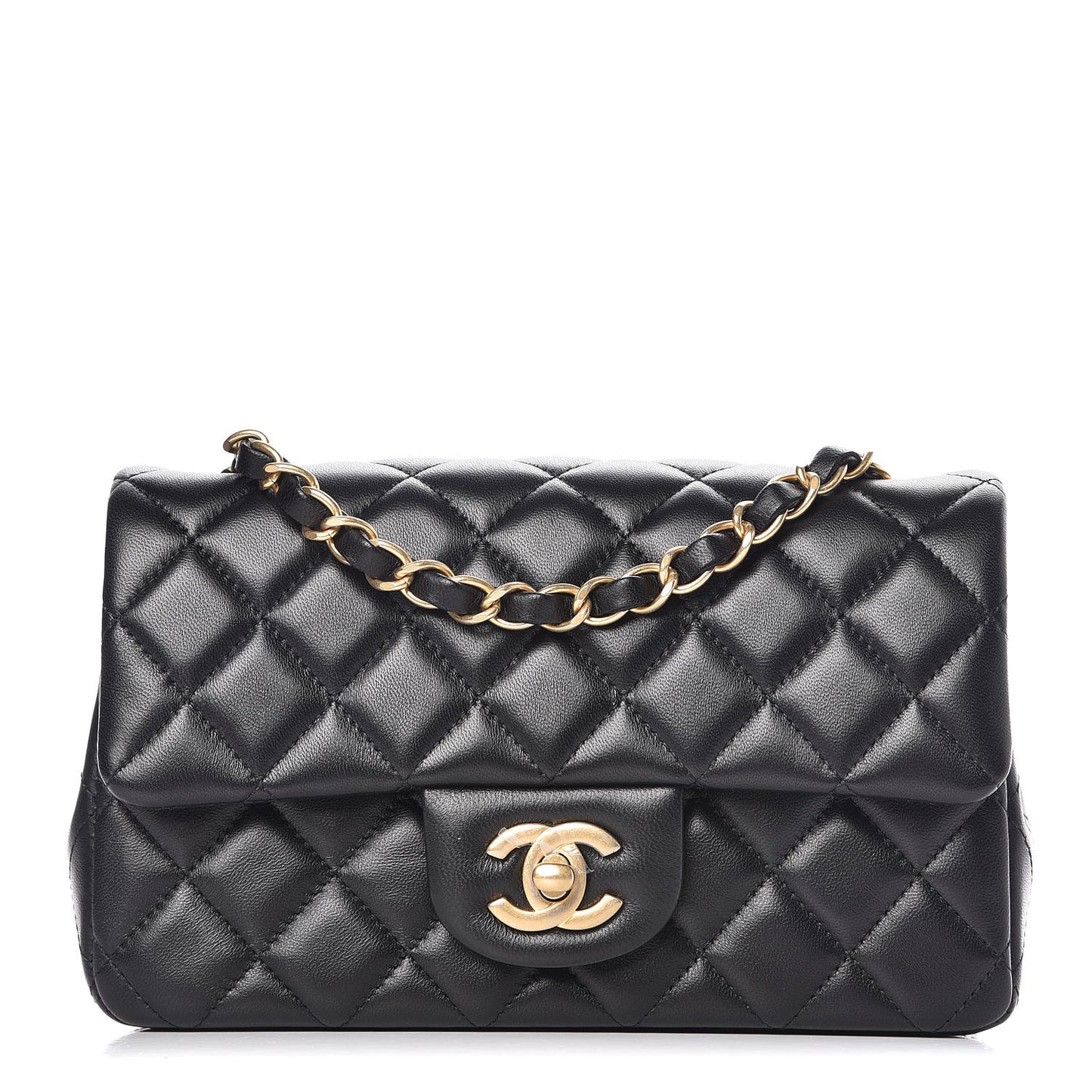Lambskin Quilted Mini Rectangular Flap Black