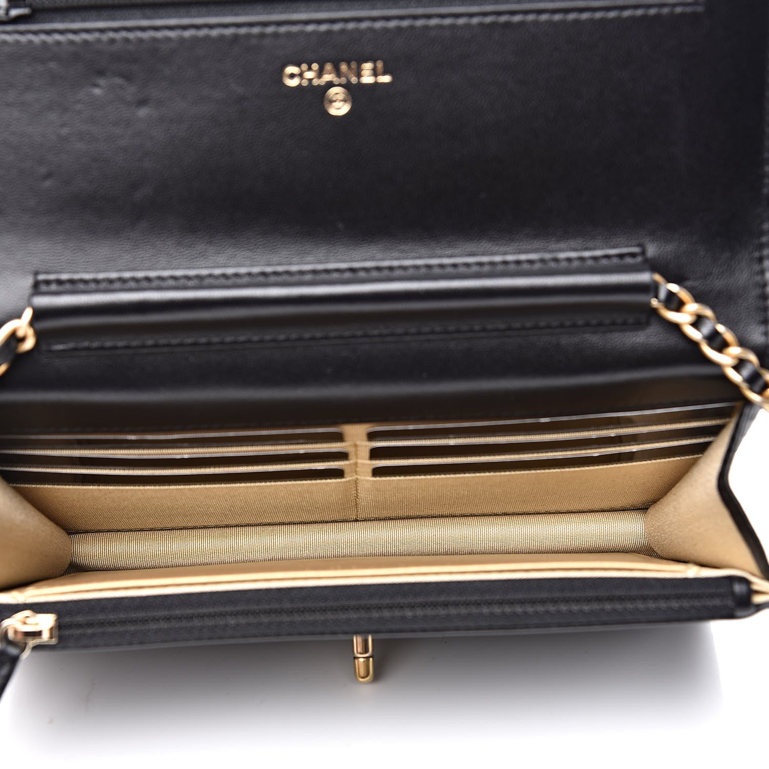 Chanel Lambskin Quilted CC Pearl Crush Wallet on Chain WOC Black 5 of 14