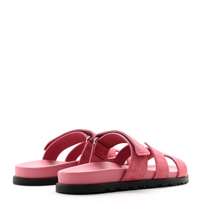 Hermes Suede Goatskin Womens Chypre Sandals 37 Rose Aphrodite 4 of 9