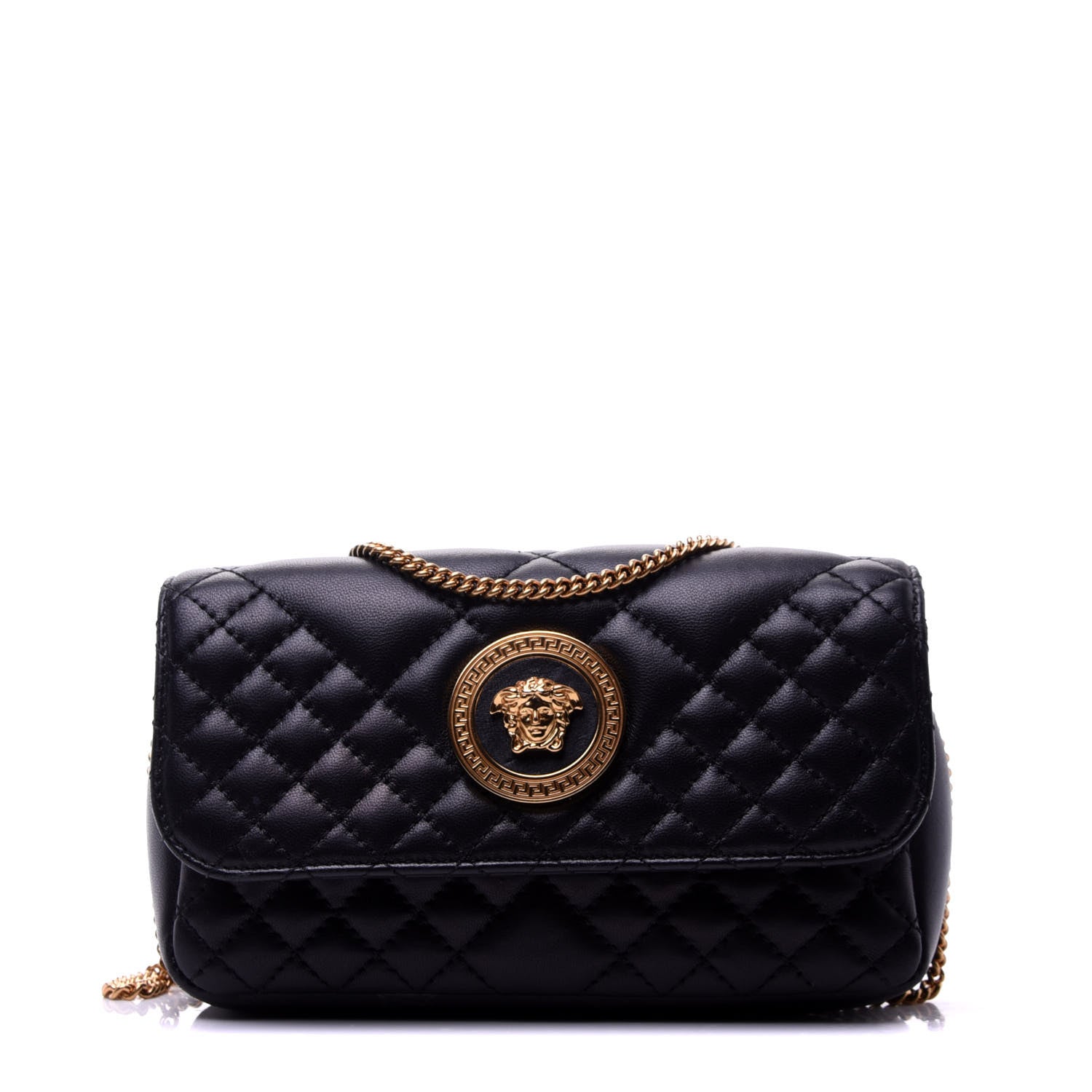 Versace Nappa Quilted Trapuntata Tribute Wallet Chain Crossbody Black 1 of 11