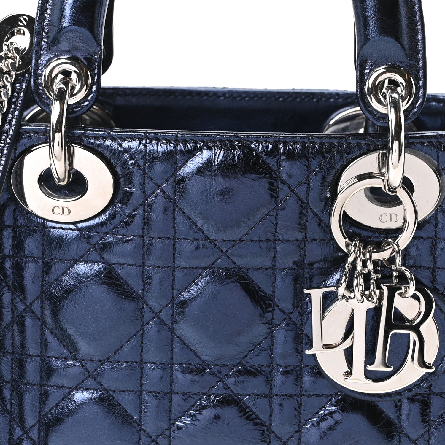 Christian Dior Metallic Crinkled Lambskin Cannage Mini Lady Dior Blue 8 of 10