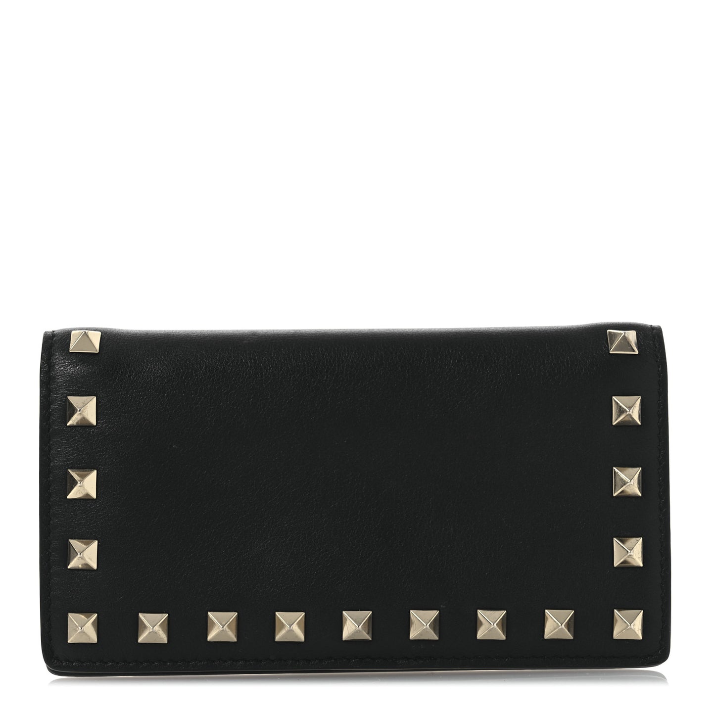 Calfskin Rockstud Bi-Fold Organizer Wallet Black