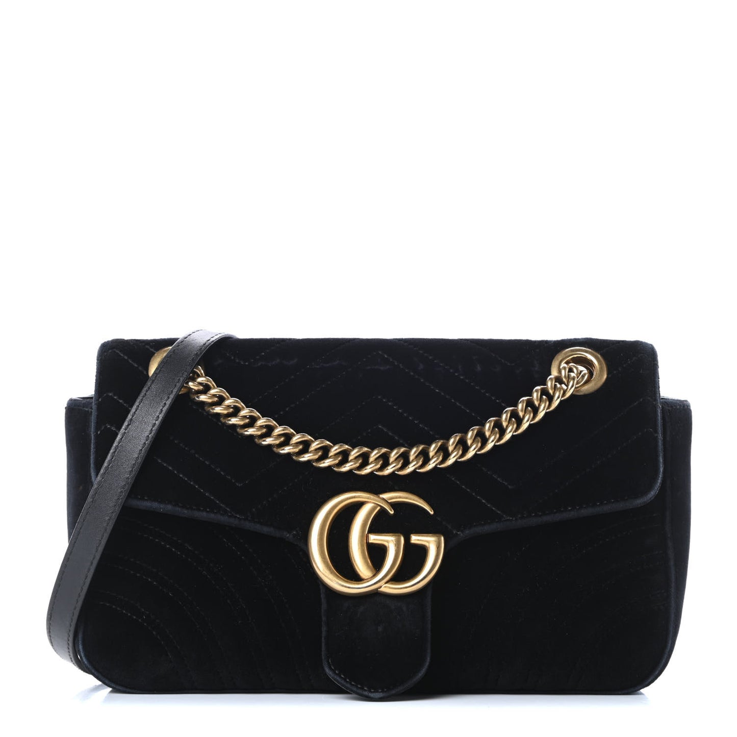 Velvet Matelasse Small GG Marmont Shoulder Bag Black