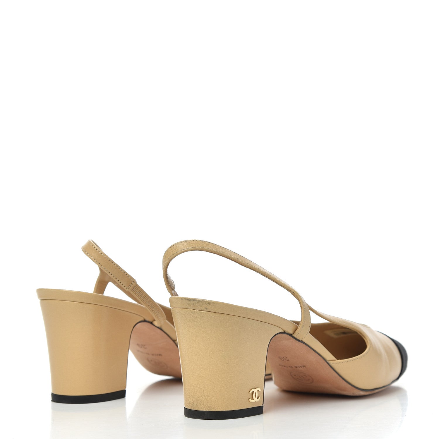 Chanel Lambskin Grosgrain Cap Toe CC Slingback Pumps 39 Beige Black 4 of 13