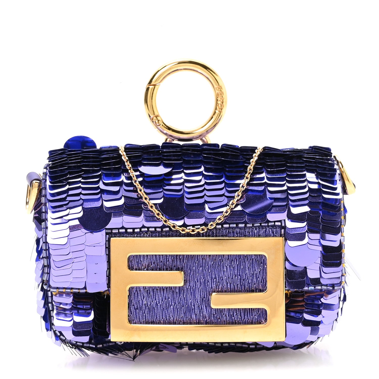 Fendi Sequin Paillettes Shiny Nappa Sex and the City Nano Maxi Buckle Baguette Charm Viola Purple 1 of 10