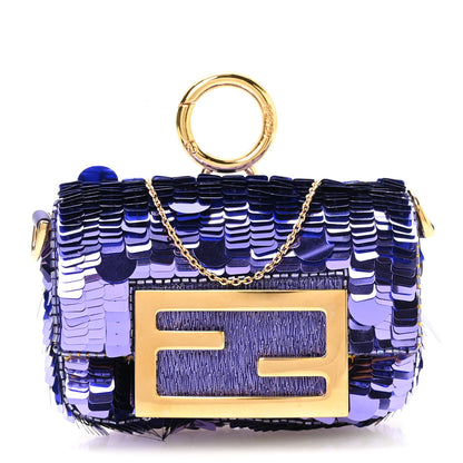 Fendi Sequin Paillettes Shiny Nappa Sex and the City Nano Maxi Buckle Baguette Charm Viola Purple 1 of 10
