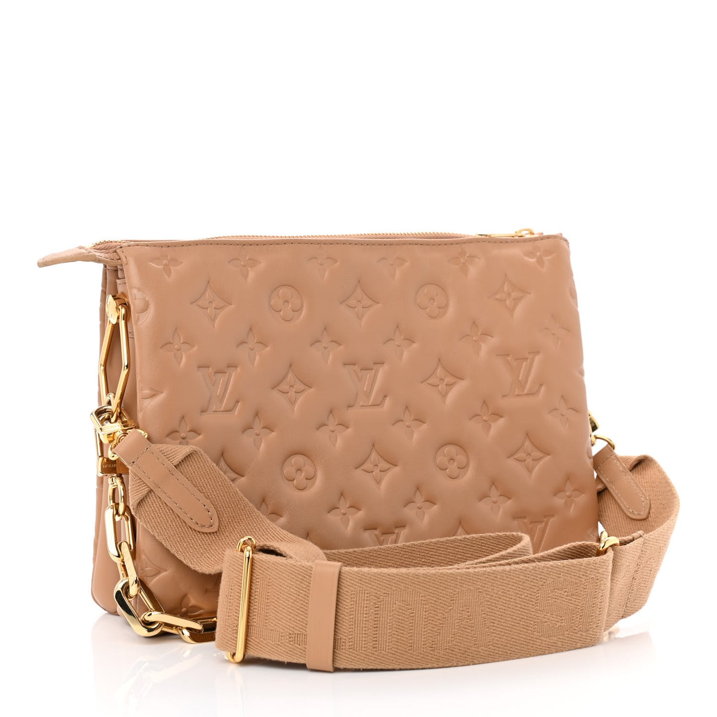 Lambskin Embossed Monogram Coussin PM Camel