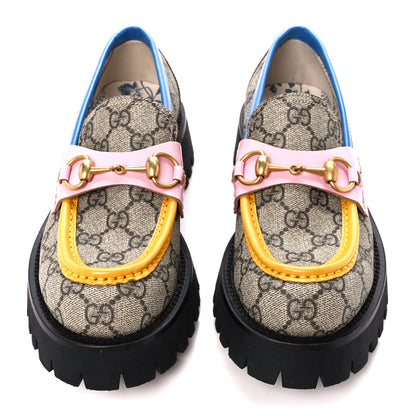 Gucci GG Supreme Monogram Cordovan Lux Womens Harald Horsebit 25mm Platform Loafers 37 Beige Sugar Pink Crop Shine Purple Marine 2 of 9