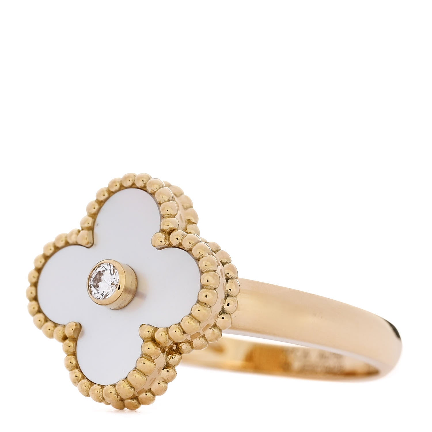 Van Cleef & Arpels 18K Yellow Gold Diamond Mother of Pearl Vintage Alhambra Ring 58 8.25 3 of 5