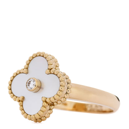 Van Cleef & Arpels 18K Yellow Gold Diamond Mother of Pearl Vintage Alhambra Ring 58 8.25 3 of 5