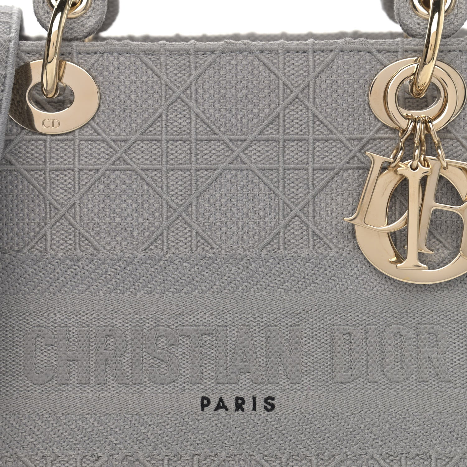 Christian Dior Canvas Embroidered Cannage Medium Lady D-Lite Gray 7 of 11