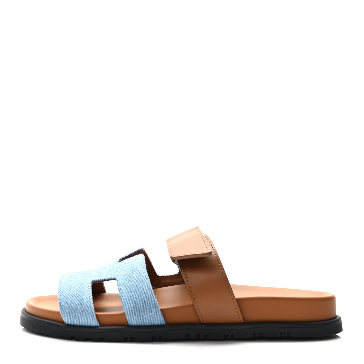 Hermes Denim Calfskin Womens Chypre Sandals 37.5 Bleu Clair Naturel 1 of 9