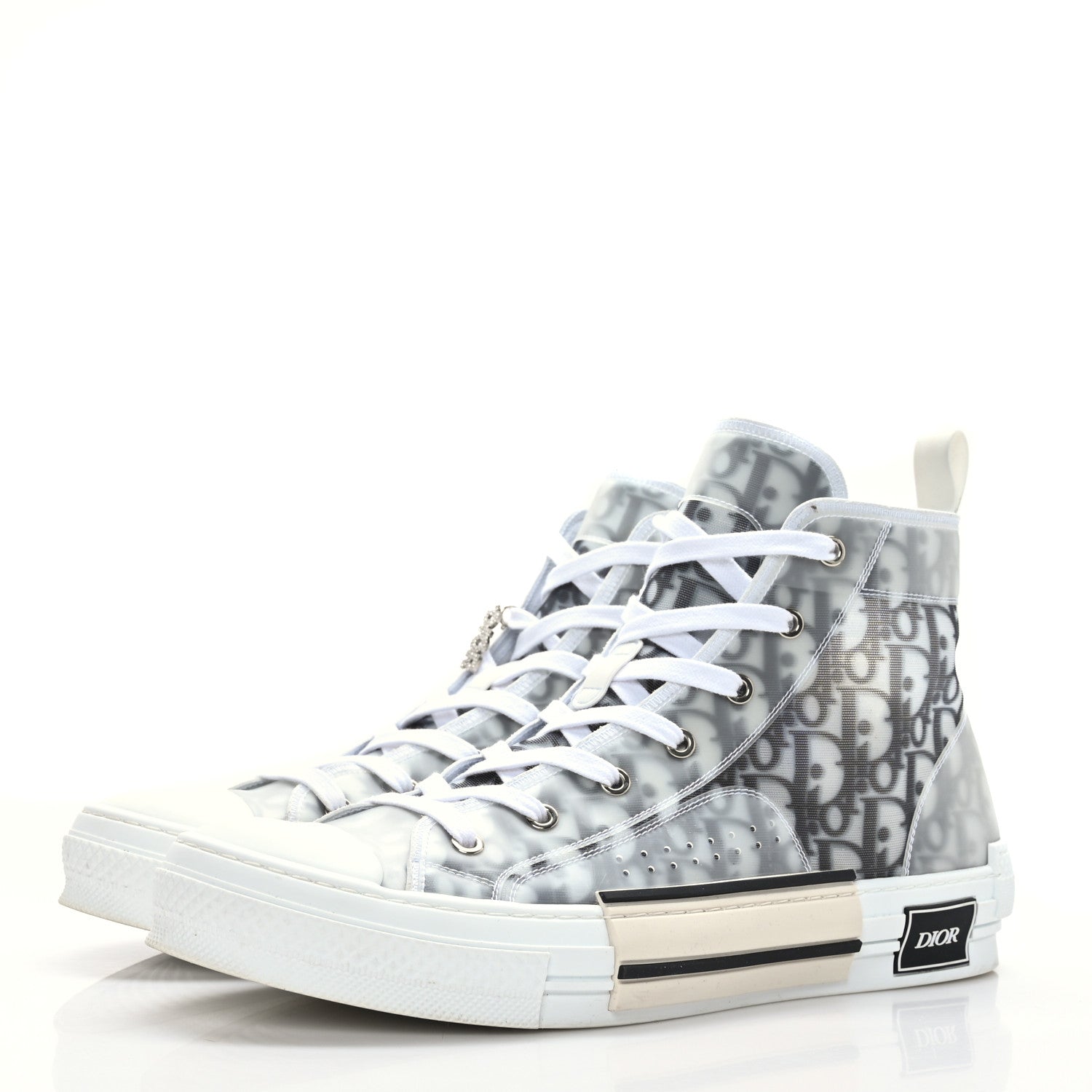 Christian Dior Technical Canvas Oblique Mens B23 High Top Sneakers 45 White Black 4 of 7