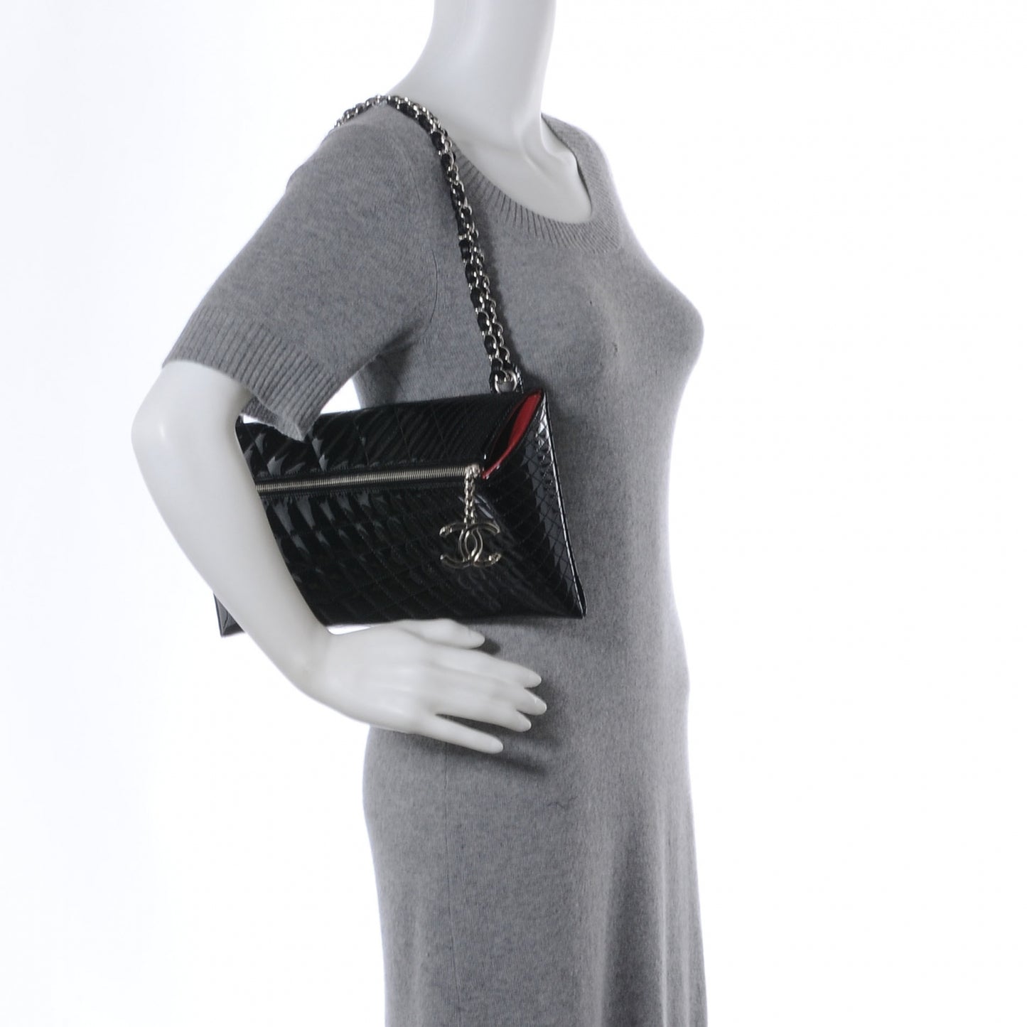 Patent Geometric Quilted Kaleidoscope Shoulder Bag Black